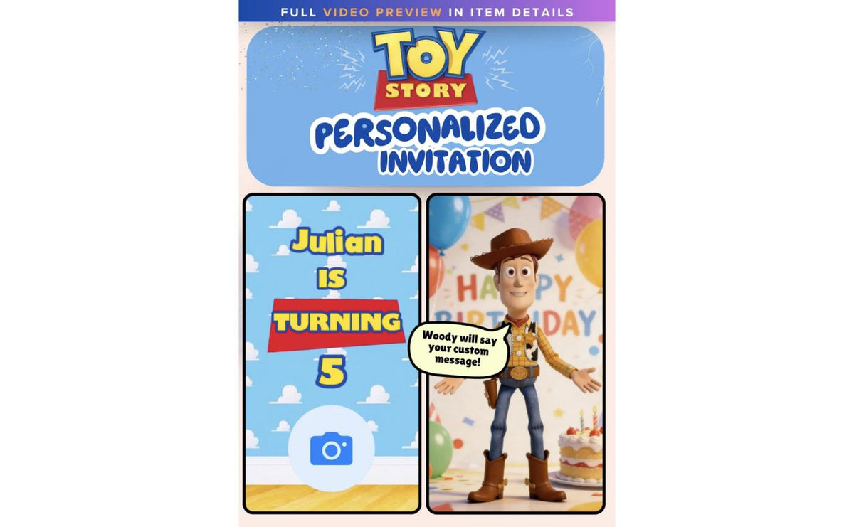 Toy Story Woody & Buzz Custom Personalized Video Invitation